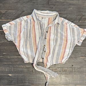 American Eagle | Cotton/Linen Blend | Cropped Buttondown with tie | Size Sm